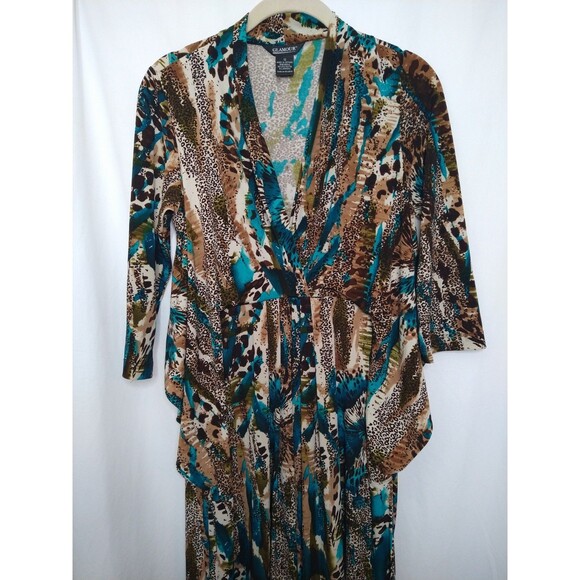 Glamour Womens 3/4 Sleeve Dress Size 12 belt/tie animal leopard cheetah stretch - Picture 4 of 10